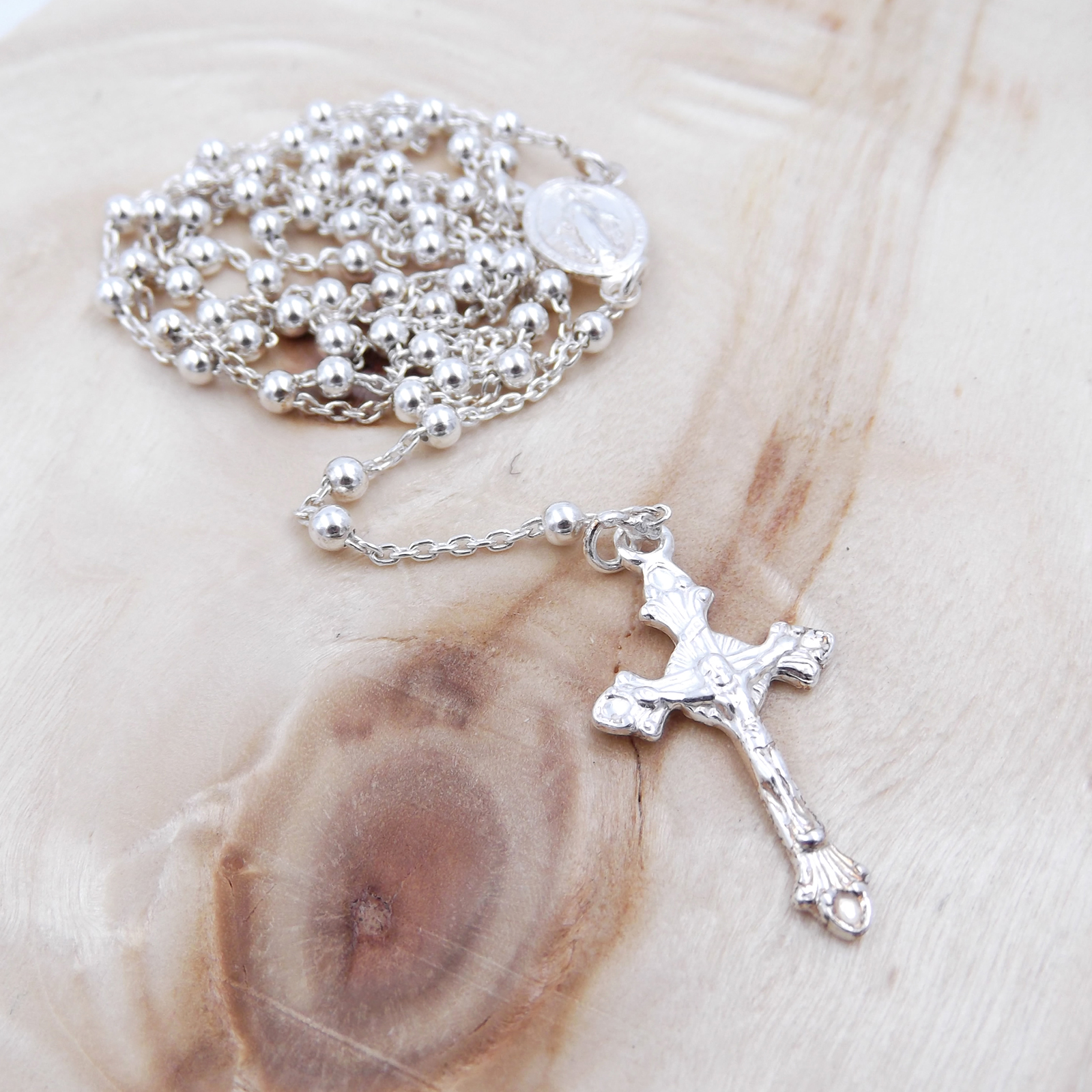 Collana rosario in argento 925 con Madonna Miracolosa e Crocifisso